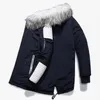 2018 veste d'hiver hommes col de fourrure à capuche surdimensionné noir Long Parka manteaux Pu épaissir coupe-vent chaud veste matelassée