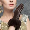 YY8882 Winter Fur Genuine Leather Gloves Women Feminino Real Sheepskin Finger Black/Brown Motorcycl Mittens Guantes Mujer