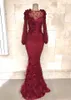 Mermaid Borgogna Africana Elie Saab Abiti da sera eleganti Maniche lunghe 2019 Real Photo South Africa Custom Bling Prom Dresses lunghi