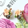 Warmhome Trendy Jewelry Enamel Glaze Copper Fashion Pink Flower Gray Gem Pearls Necklace Earrings For Women