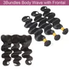 28 30 pouces Bundles droits brésiliens de cheveux vierges avec fermeture en dentelle Corps frontal Vague profonde Extensions de tissage brut Remy pour femmes noires Couleur naturelle Humide et ondulé