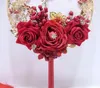 Wedding bridal group fan holding flowers Chinese style wedding