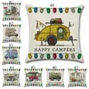 Happy Campers Pillow Case Linnen Vierkant Sierkussens Cover Sofa Kussenhoezen met Ritssluiting Woondecoratie 20 Designs YW897-WLL