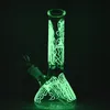 뜨거운 유리 봉 해파리 패턴 물 담뱃대 오일 굴착 스트레이트 튜브 비커 봉 Dab Rig Glow In The Dark Water Pipes GID04