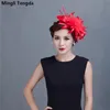 Mingli Tengda Fascinators eleganti da sposa Cappelli neri Piuma di lino Cappello da sposa Accessori per capelli da donna Alla moda per la festa di nozze Br9596940