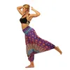 Pantaloni da danza del ventre del vento nazionale indonesiano da donna Pantaloni con stampa floreale allentata Danza lunga Gambe larghe Lanterna Pratica Pantalone a vita alta da yoga