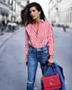 Nouveau chemisier rayé rouge femmes Blusas coupe ajustée à manches longues chemises pour femmes haut tendance tout Match pour les chemisiers pour femmes