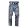 Mäns Jeans Mens Hip Hop Ripped 2021 Destroyed Hole Skinny Biker Vit Stripe Stitching Zipper Dekorerad Svart Ljus Blå Denim Pants1