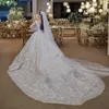 2018 호화 Elie Saab 구슬 볼 가운 웨딩 드레스 3D 아플리케 스퀘어 넥 백 레이스 웨딩 드레스 채 플 플러스 사이즈 스팽글 웨딩 가운