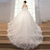 2020 Kristall Spitze Ballkleid Brautkleider mit Applikationen Perlen Pailletten Schleife Lace Up Plus Size Brautkleider Vestido De Novia BW09