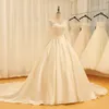 High Quality V neck Wedding Dresses With Long Sleeves Cheap Pleated Satin Keyhole Back With Lace up Illusion Wedding Gowns Long Cheap