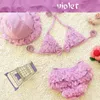 Toddler Kids Swimwear Baby Girl Flowers Swimsuit Girls Bikini Set Summer Children Swimwear Bathing Suit 2Pcs+Swiming Cap Costume Beachwear