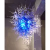 Antique Blue LED Lamp Source High Quality Contemporary European Italian Style Hand Blown Glass Shade Crystal Chandelier