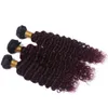 Fasci di tessuto per capelli umani Ombre rosso vino brasiliano Onda profonda 3 pezzi Radice scura # 1B / 99J Estensioni dei capelli umani di Remy vergini bordeaux