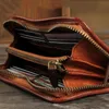 Wallets Genuine Leather Wallet Men Clutch Bag Vintage Cowhide Ruched Purse Zipper Male Long Letter Carteira1274k