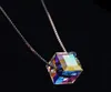 Austria Crystal Magic Cube Naszyjnik Square Wisiorek Naszyjnik 8 * 8mm Aurora Cukier Obywatelka Obiekt Naszyjnik Biżuteria Akcesoria