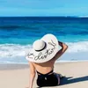 Women Foldable Floppy Letters Sequin Embroidery Straw Sun Hat Summer Wild Large Brim With Ribbon Trim Beach Cap UV Protection271l