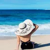 Women Foldable Floppy Letters Sequin Embroidery Straw Sun Hat Summer Wild Large Brim With Ribbon Trim Beach Cap UV Protection268n