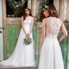 Abiti da sposa stile giardino Chiffon avorio con abito da sposa in pizzo Trasparente con bottoni applicati in pizzo Abiti da sposa con strascico posteriore Economici