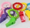 5000pcs/lot Cheerleading plastic whistle with spiral wrist band customized promotional whistle key ring