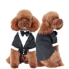 Camisa de cão animais de estimação vestidos vestidos de casamento vestidos de casamento peluche roupas de cachorro para queda e inverno colete com arco-nó