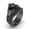 Vecalon nouvelle femme noir pierre de naissance bague de claddagh 5A Zircon Cz or noir rempli fête bague de mariage ensembles de mariée pour les femmes297D