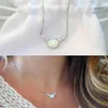 925 sterling silver opal gemstone jewelry gold silver color delicate silver chain oval opal stone thin chain simple stone design necklace