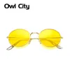 جولة النظارات الشمسية النساء الرجال خمر اللون الأصفر عدسة مكبرة الإناث العلامة التجارية تصميم إطار معدني دائرة نظارات oculos uv400