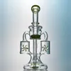 Double Recycler Hookahs Glas Bongs Propeller Spin Percolater Vattenrör Lila DAB-riggar med 14mm ledgrön oljeplattor XL167