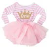 Bebek Elbise İlk Doğum Günü Prenses Çocuk Giysileri Altın Taç Mektup Bebek Kız Tutu Elbise Yay Doğum Günü Toddler Kıyafet Ile