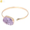 CSJA manschettarmband för kvinnor Purple Natural Stone Bangle Amythest Crystal Quartz Gold Color Bangles Justerbar Wedding Charm Jewe7135030