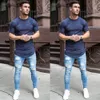 Mode Hommes Stretchy Ripped Skinny Biker Jeans Destroyed Taped Slim Fit Denim Pantalon Vintage Trou Crayon Pantalon