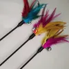 2018 Cat Toys Kitten Pet Teaser Turkey Feather Interactive Stick Toy Wire Chaser Wand Toy Multi Color