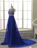 2018 Nouveau Stock Élégant Bleu A-ligne Longue Robes De Bal Avec Perles Longueur Au Sol Robes De Soirée Robes Formelles Robe De Festa Taille 2-16