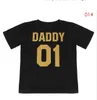 Lustige passende Familien-Outfits, schwarz, golden, Papa, Mutter, Kind, Baby, Sortiernummer, Baumwolle, kurzärmeliges T-Shirt, interessante warme Familienkleidung