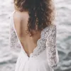 Fairy Atemberaubende Vintage-Strandhochzeitskleider mit tiefem V-Ausschnitt, Spitze, lange Ärmel, volle Länge, Sommer, Boho, sexy, rückenfreie Brautkleider, hübsches Land