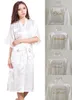 Lång silke satin robe brud brudtärna klänning bröllop kimono badrock sovkläder