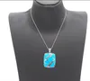 Created Blue Opal Rectangle Pendant Necklace Authentic 925 Sterling Silver Sea Blue Silver Jewelry for Women 15.74",17.71",19.68" Chain Neck