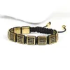 Ailatu Mens Jewelry Wholesale 10pcs/lot Antique Gold and Silver Micro Pave Black Cz Flatbead Macrame Sqaure Bracelet