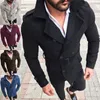 Livraison directe hommes 2018 hiver laine chaud col rabattu Trench Reefer vestes Double boutonnage caban pardessus Fit Outwear
