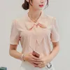 BIBOYAMALL camicette per donna estate donna top manica corta camicetta in chiffon casual abbigliamento da lavoro femminile camicie da ufficio rosa tinta unita