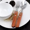 3 stks / set houten handvat servies set roestvrij stalen mes vork servies bestek Europees westers voedsel LZ0829