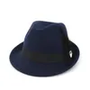 Kvinnor Wool Felt Roll Up Short Brim Homburg Fedora Hats med Feather Ribbon Fashion Ladies Jazz Cap Sombrero Trilby Hat3925718