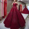 Charming Dark-Red Evening Dresses Off Shoulder Appliques Beaded Lace Ball Gown Prom Dress Glamorous Dubai Evening Gowns Red Carpet Dress