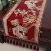 Thicken Luxury Jacquard Chinese Painting Silk Table Runner Handmade Living Room Table Decoration Embroidered Rectangle Damask Table Cloth