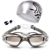Óculos de natação com chapéu e protetor de orelha, clipe para nariz, óculos de natação à prova d'água, antiembaçante, esporte profissional, óculos de natação, 2264461