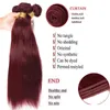 Brasiliansk Bourgogne 99J raka jungfruliga hårbuntar med stängningsfärgad mänsklig hårväv med spetsstängning 4st Lot Brazilian Hai8425230