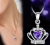 925 Sterling Silver Jewelry Austrian Crystal Crown Wedding Pendant Purple/Silver Water Wave Necklace