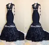 Seksowna Syrenka Prom Dresses Wysokiej szyi Długie Rękawy Illusion Bodice Aplikacje Satynowe Suknie Wieczorowe Party Sukienki Sweep Pociąg