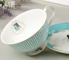 Vintage Royal Bone China Teetassen Kaffee Milch Teetasse und Untertasse und Löffel Sets Blaues Boxset Geschenk 7-Oz